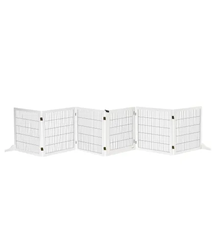 Barrera de Seguridad para Perros Plegable de Madera para Escaleras y Puertas con Soporte de Pie 432x36x70 cm Blanco