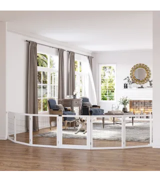 Barrera de Seguridad para Perros Plegable de Madera para Escaleras y Puertas con Soporte de Pie 432x36x70 cm Blanco