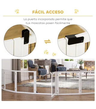 Barrera de Seguridad para Perros Plegable de Madera para Escaleras y Puertas con Soporte de Pie 432x36x70 cm Blanco