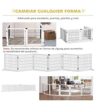Barrera de Seguridad para Perros Plegable de Madera para Escaleras y Puertas con Soporte de Pie 432x36x70 cm Blanco