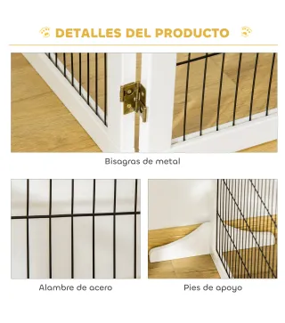 Barrera de Seguridad para Perros Plegable de Madera para Escaleras y Puertas con Soporte de Pie 432x36x70 cm Blanco