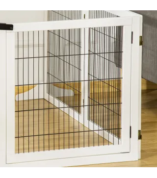 Barrera de Seguridad para Perros Plegable de Madera para Escaleras y Puertas con Soporte de Pie 432x36x70 cm Blanco