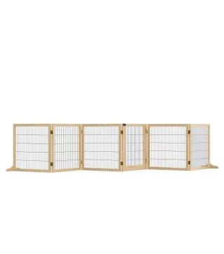 Barrera de Seguridad para Perros Plegable de Madera para Escaleras y Puertas con Soporte de Pie 432x36x70 cm Natural