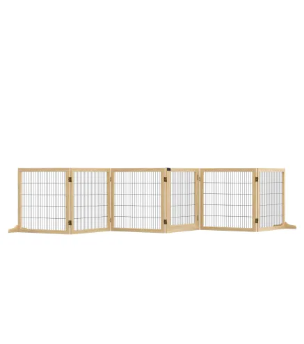 Barrera de Seguridad para Perros Plegable de Madera para Escaleras y Puertas con Soporte de Pie 432x36x70 cm Natural