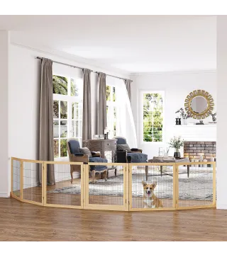 Barrera de Seguridad para Perros Plegable de Madera para Escaleras y Puertas con Soporte de Pie 432x36x70 cm Natural