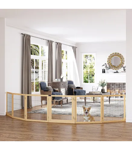 Barrera de Seguridad para Perros Plegable de Madera para Escaleras y Puertas con Soporte de Pie 432x36x70 cm Natural