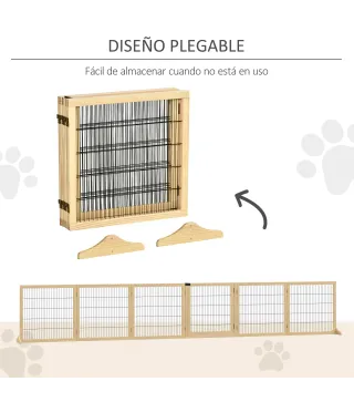 Barrera de Seguridad para Perros Plegable de Madera para Escaleras y Puertas con Soporte de Pie 432x36x70 cm Natural