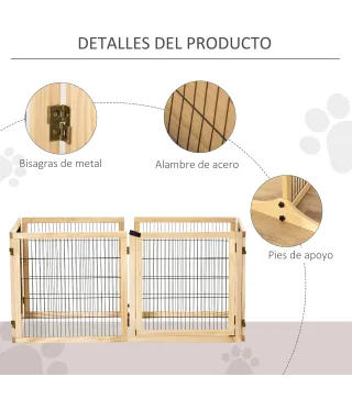 Barrera de Seguridad para Perros Plegable de Madera para Escaleras y Puertas con Soporte de Pie 432x36x70 cm Natural
