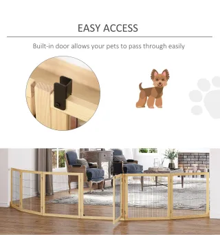 Barrera de Seguridad para Perros Plegable de Madera para Escaleras y Puertas con Soporte de Pie 432x36x70 cm Natural