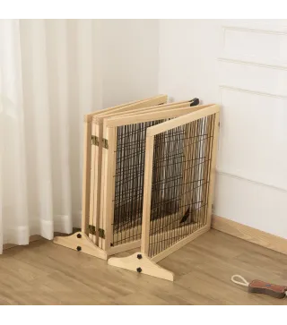 Barrera de Seguridad para Perros Plegable de Madera para Escaleras y Puertas con Soporte de Pie 432x36x70 cm Natural