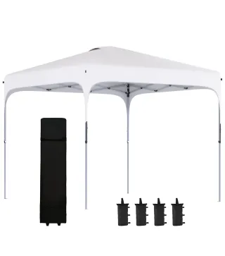 Cenador de Jardín 2,5x2,5x2,7 m con Altura Ajustable Anti-UV Impermeable 4 Bolsas de Arena y Bolsa de Transporte Blanco