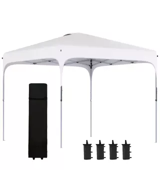 Cenador de Jardín 2,5x2,5x2,7 m con Altura Ajustable Anti-UV Impermeable 4 Bolsas de Arena y Bolsa de Transporte Blanco