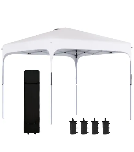 Cenador de Jardín 2,5x2,5x2,7 m con Altura Ajustable Anti-UV Impermeable 4 Bolsas de Arena y Bolsa de Transporte Blanco