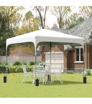 Cenador de Jardín 2,5x2,5x2,7 m con Altura Ajustable Anti-UV Impermeable 4 Bolsas de Arena y Bolsa de Transporte Blanco