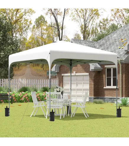 Cenador de Jardín 2,5x2,5x2,7 m con Altura Ajustable Anti-UV Impermeable 4 Bolsas de Arena y Bolsa de Transporte Blanco