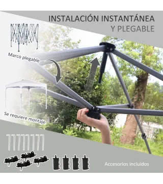 Cenador de Jardín 2,5x2,5x2,7 m con Altura Ajustable Anti-UV Impermeable 4 Bolsas de Arena y Bolsa de Transporte Blanco