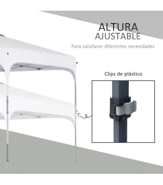 Cenador de Jardín 2,5x2,5x2,7 m con Altura Ajustable Anti-UV Impermeable 4 Bolsas de Arena y Bolsa de Transporte Blanco