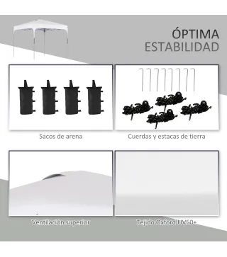 Cenador de Jardín 2,5x2,5x2,7 m con Altura Ajustable Anti-UV Impermeable 4 Bolsas de Arena y Bolsa de Transporte Blanco