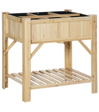 Huerto Urbano de Madera 78,5x58x81 cm Mesa de Cultivo con 6 Compartimentos y Estante Inferior para Plantas Flores en Jardín Terr