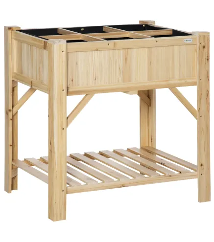 Huerto Urbano de Madera 78,5x58x81 cm Mesa de Cultivo con 6 Compartimentos y Estante Inferior para Plantas Flores en Jardín Terr