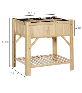Huerto Urbano de Madera 78,5x58x81 cm Mesa de Cultivo con 6 Compartimentos y Estante Inferior para Plantas Flores en Jardín Terr