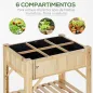 Huerto Urbano de Madera 78,5x58x81 cm Mesa de Cultivo con 6 Compartimentos y Estante Inferior para Plantas Flores en Jardín Terr