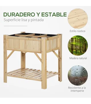 Huerto Urbano de Madera 78,5x58x81 cm Mesa de Cultivo con 6 Compartimentos y Estante Inferior para Plantas Flores en Jardín Terr
