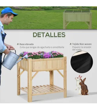 Huerto Urbano de Madera 78,5x58x81 cm Mesa de Cultivo con 6 Compartimentos y Estante Inferior para Plantas Flores en Jardín Terr