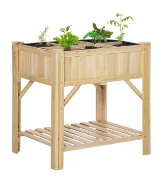 Huerto Urbano de Madera 78,5x58x81 cm Mesa de Cultivo con 6 Compartimentos y Estante Inferior para Plantas Flores en Jardín Terr