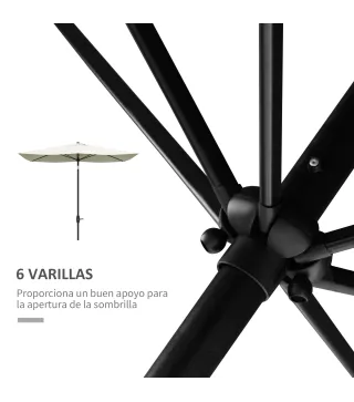 Parasol de Terraza Exterior 3x2 m con Ángulo Ajustable Mástil de Aluminio y Protección UV 50+ Beige