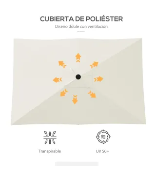 Parasol de Terraza Exterior 3x2 m con Ángulo Ajustable Mástil de Aluminio y Protección UV 50+ Beige