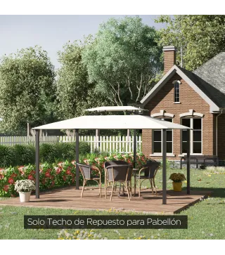 Techo de Repuesto 4x3 m para Cenador de Jardín 2 Niveles Transpirable con 8 Orificios de Drenaje Cubierta Superior de Reemplazo