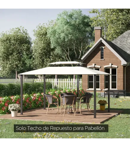 Techo de Repuesto 4x3 m para Cenador de Jardín 2 Niveles Transpirable con 8 Orificios de Drenaje Cubierta Superior de Reemplazo