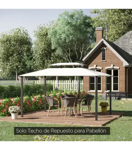 Techo de Repuesto 4x3 m para Cenador de Jardín 2 Niveles Transpirable con 8 Orificios de Drenaje Cubierta Superior de Reemplazo