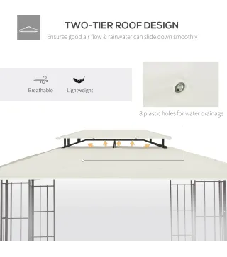 Techo de Repuesto 4x3 m para Cenador de Jardín 2 Niveles Transpirable con 8 Orificios de Drenaje Cubierta Superior de Reemplazo