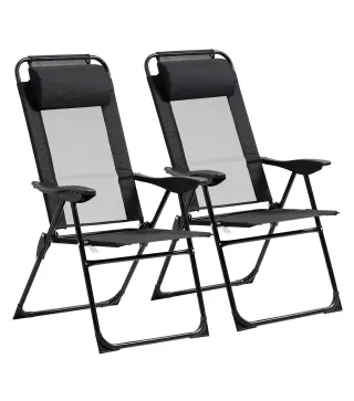 Conjunto de 2 Sillas de Camping Plegables con Reposacabezas Desmontable y Respaldo Reclinable 62x70x109 cm Negro