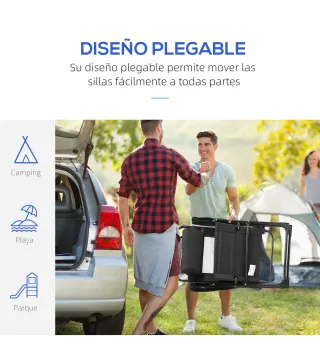 Conjunto de 2 Sillas de Camping Plegables con Reposacabezas Desmontable y Respaldo Reclinable 62x70x109 cm Negro
