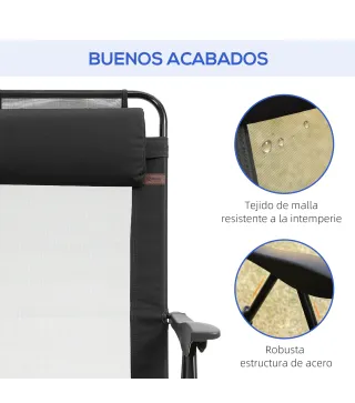 Conjunto de 2 Sillas de Camping Plegables con Reposacabezas Desmontable y Respaldo Reclinable 62x70x109 cm Negro