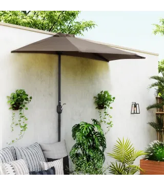 Sombrilla 269x138x236 cm Parasol de Jardín con Manivela y Forma Semicircular Tela Poliéster 180 g/m² para Exterior Terraza Patio