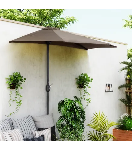 Sombrilla 269x138x236 cm Parasol de Jardín con Manivela y Forma Semicircular Tela Poliéster 180 g/m² para Exterior Terraza Patio