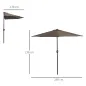 Sombrilla 269x138x236 cm Parasol de Jardín con Manivela y Forma Semicircular Tela Poliéster 180 g/m² para Exterior Terraza Patio