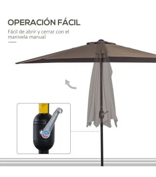 Sombrilla 269x138x236 cm Parasol de Jardín con Manivela y Forma Semicircular Tela Poliéster 180 g/m² para Exterior Terraza Patio