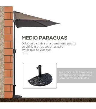 Sombrilla 269x138x236 cm Parasol de Jardín con Manivela y Forma Semicircular Tela Poliéster 180 g/m² para Exterior Terraza Patio