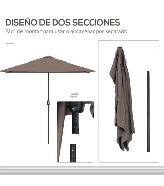 Sombrilla 269x138x236 cm Parasol de Jardín con Manivela y Forma Semicircular Tela Poliéster 180 g/m² para Exterior Terraza Patio