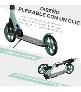 Patinete Plegable para Adultos y Niños de +14 Años Scooter con Manillar Ajustable 91,5x36,5x91-104 cm Verde