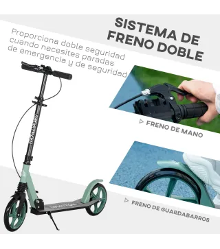 Patinete Plegable para Adultos y Niños de +14 Años Scooter con Manillar Ajustable 91,5x36,5x91-104 cm Verde