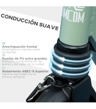 Patinete Plegable para Adultos y Niños de +14 Años Scooter con Manillar Ajustable 91,5x36,5x91-104 cm Verde