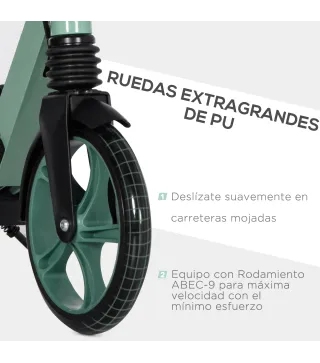Patinete Plegable para Adultos y Niños de +14 Años Scooter con Manillar Ajustable 91,5x36,5x91-104 cm Verde
