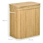 Cesto de Ropa Sucia 90 L de Bambú con 2 Compartimentos Asas Bolsa Interior Extraíble 54,2x35,2x59,5 cm Natural
