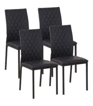 Pack de 4 Sillas de Comedor con Respaldo Alto Tapizadas en Cuero Sintético Patas de Acero Negro